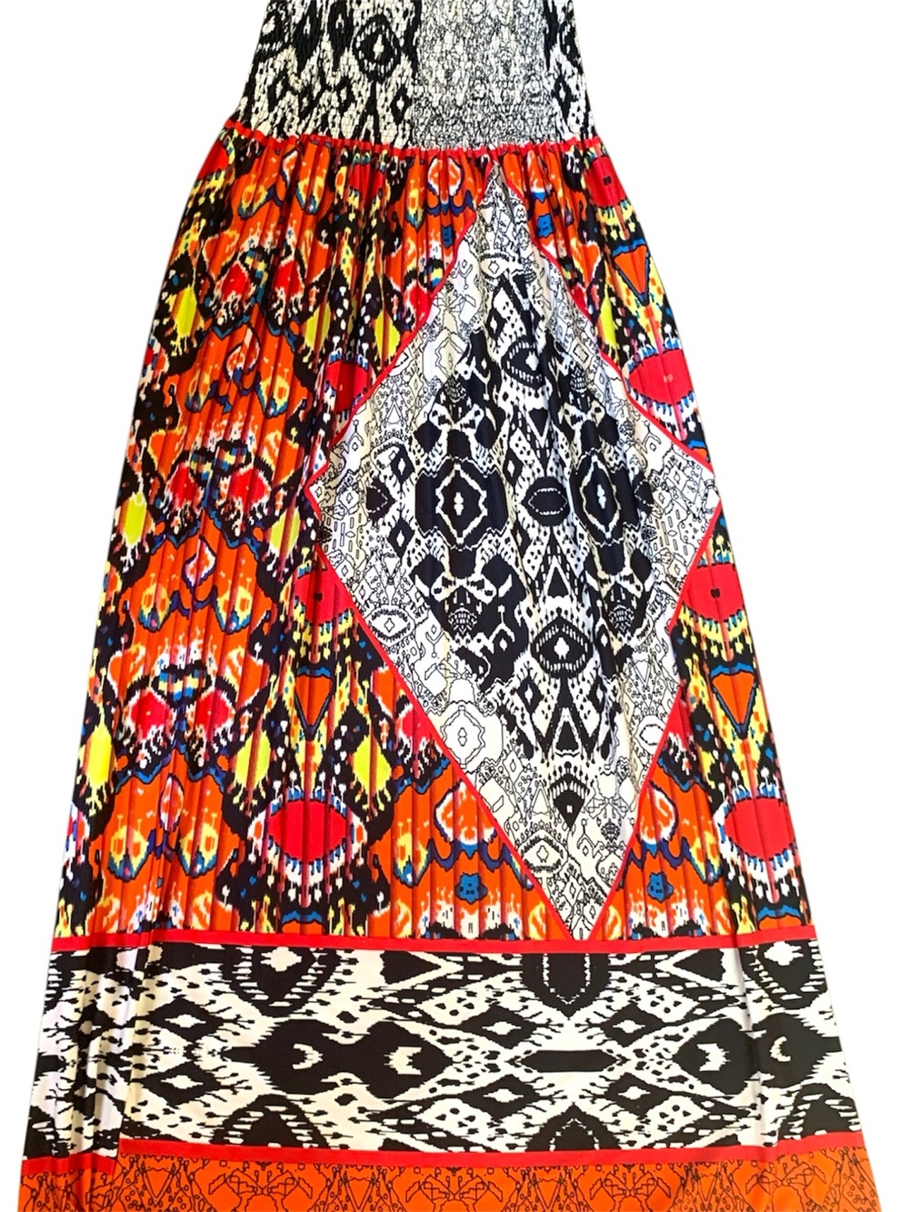 NEW Orange Multi-Pattern Maxi Dress with Optional Halter Tie, XL